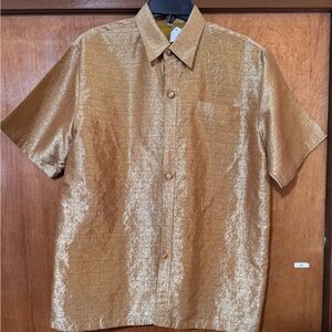 Men's Gold Short Sleeve Shirt Button Down Shimmer 46 (Large)